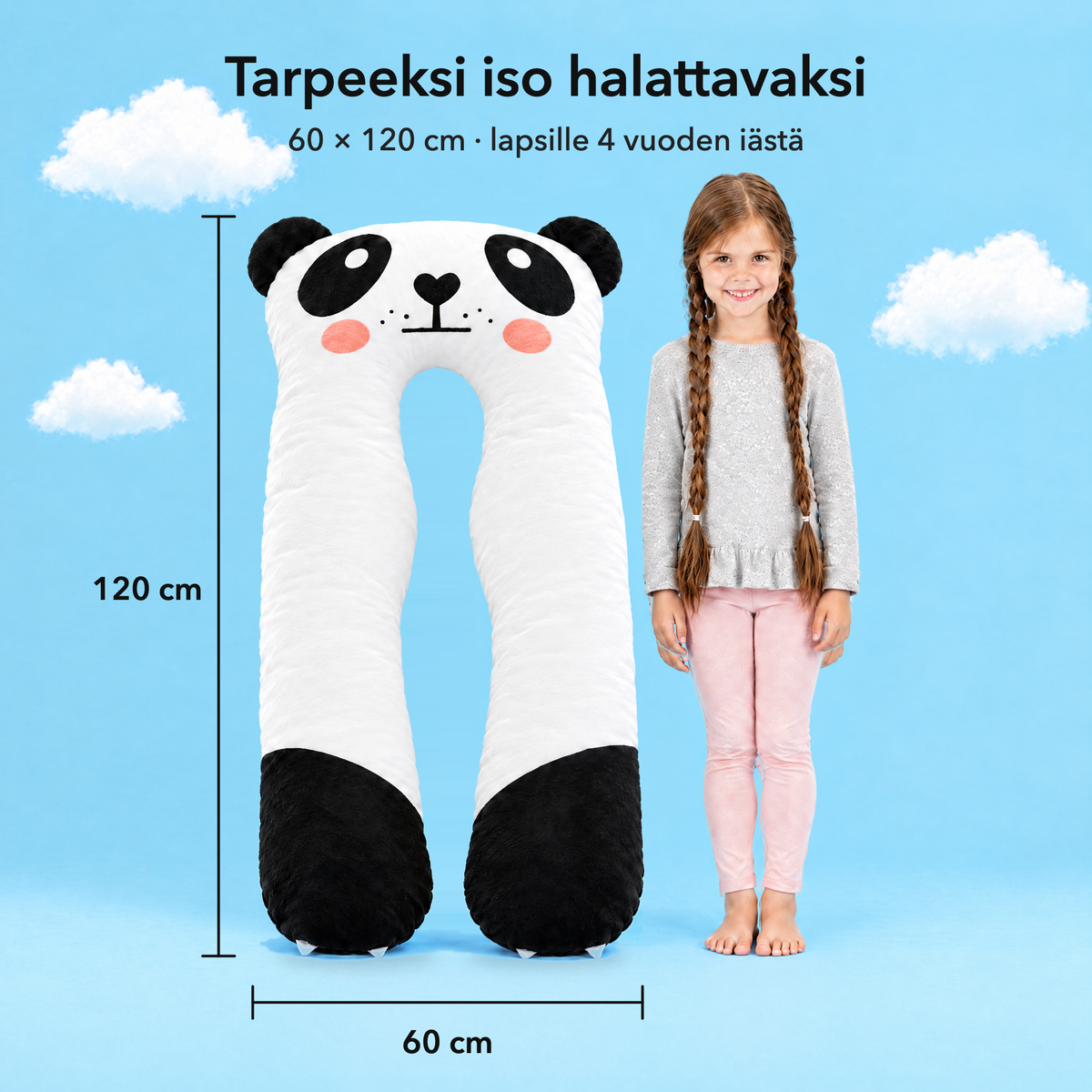 Panda – Koko 60 × 120 cm verrattuna lapseen